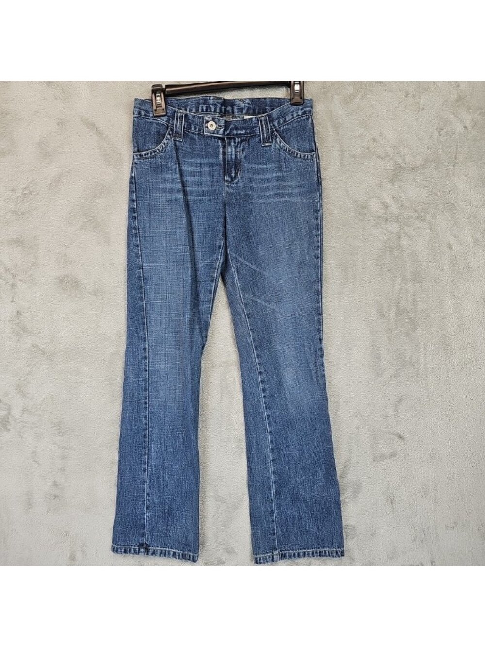 IKKS Straight Jeans Womens 27 Blue Wash Low Rise Zip Pocket Embroidered Denim